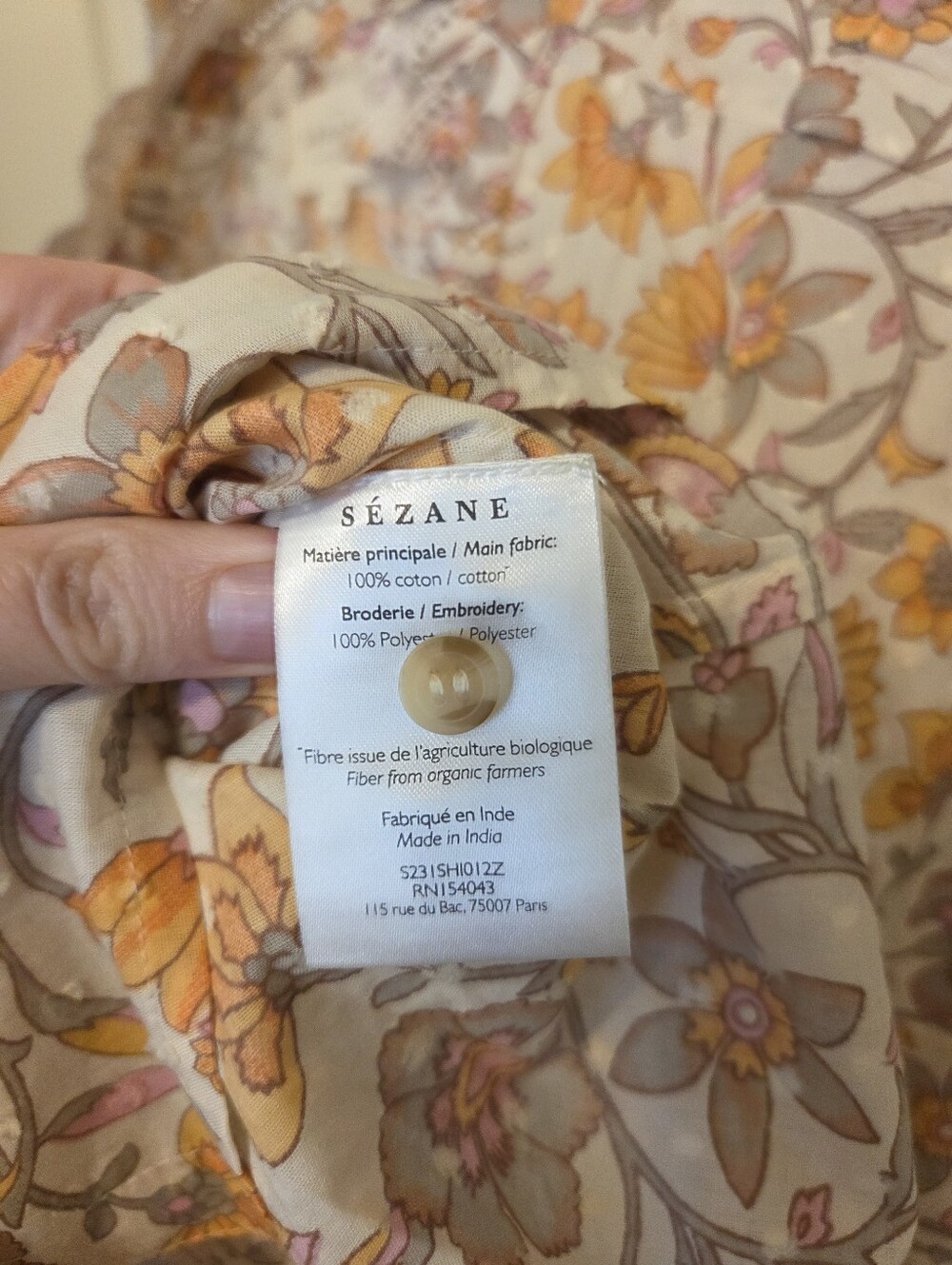 Sezane Chlo Shirt Imprimé Jardin Céleste - Size 32 NWOT - Picture 6 of 7